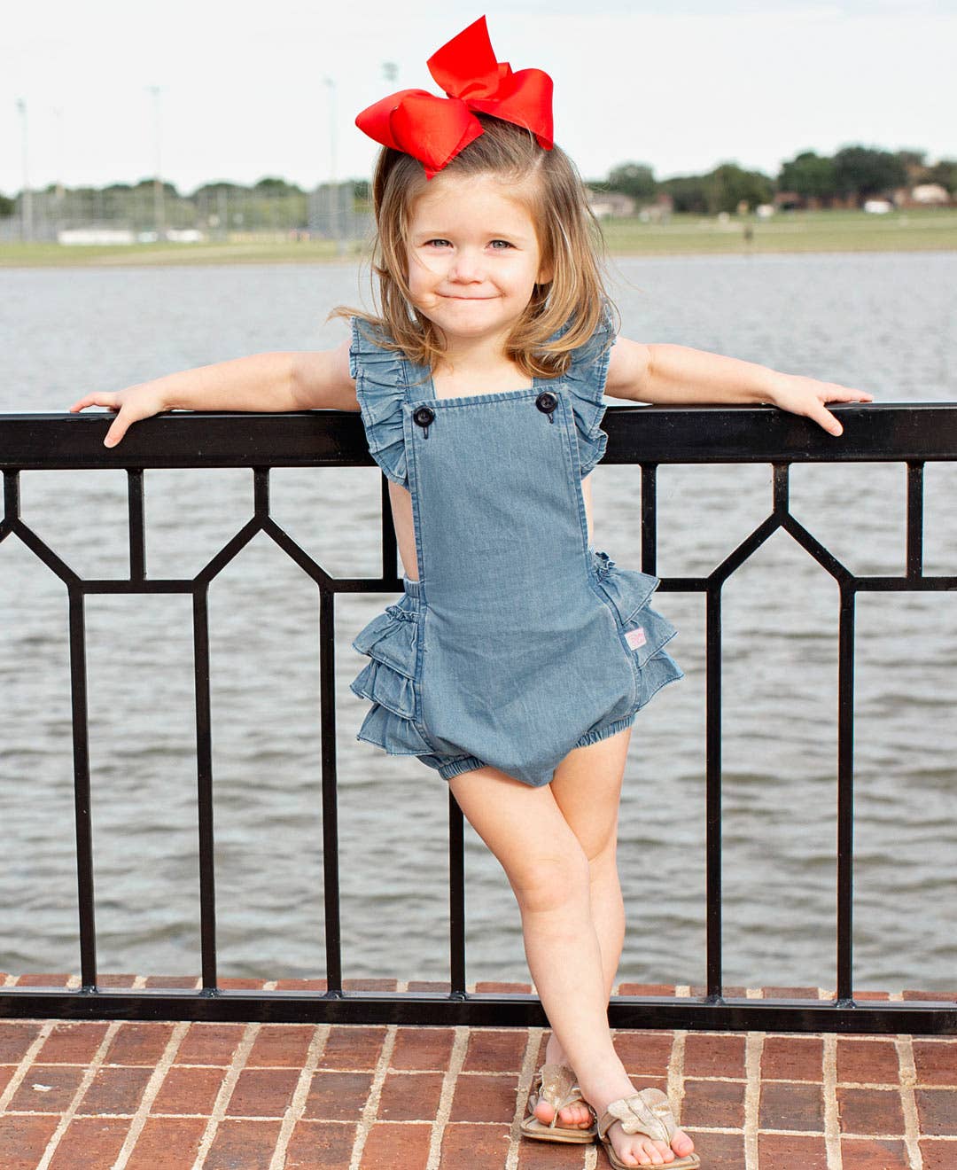 Light Wash Denim Flutter Overall Romper