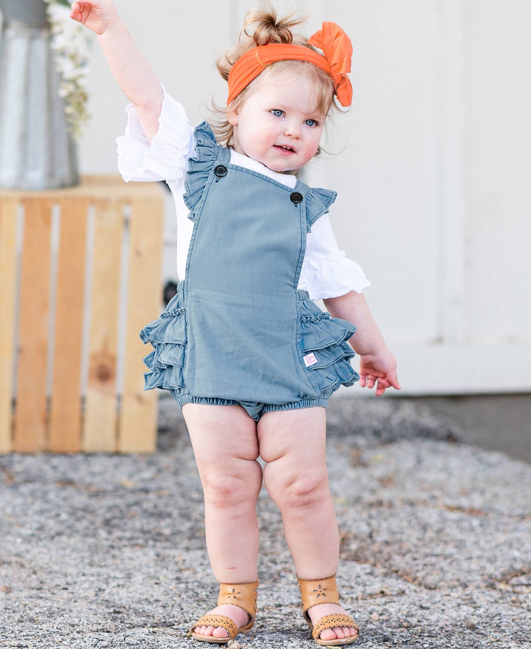 Light Wash Denim Flutter Overall Romper