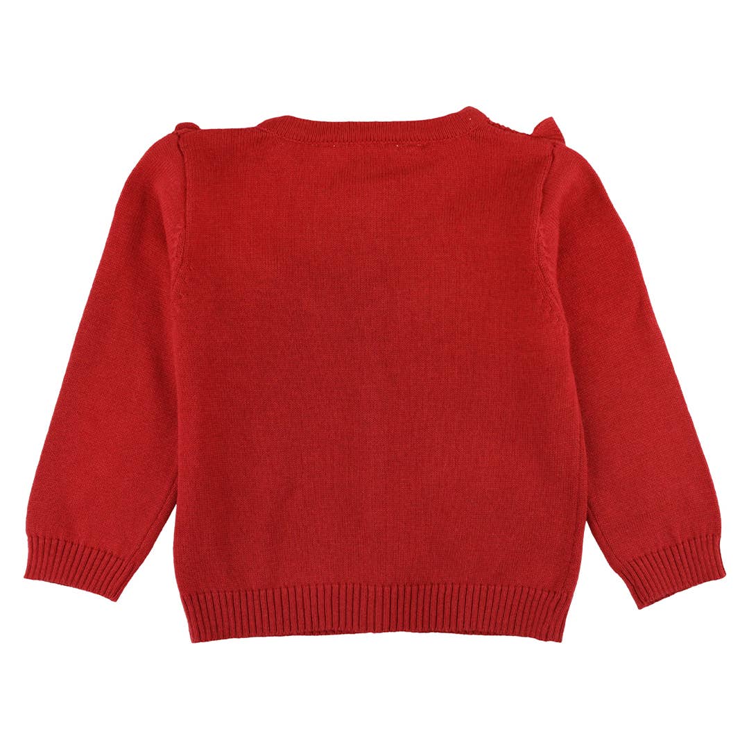 Girls Red Sweater Knit Ruffle Trim Cardigan