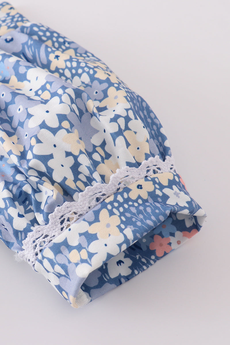 Blue Delicate Floral Girl Set