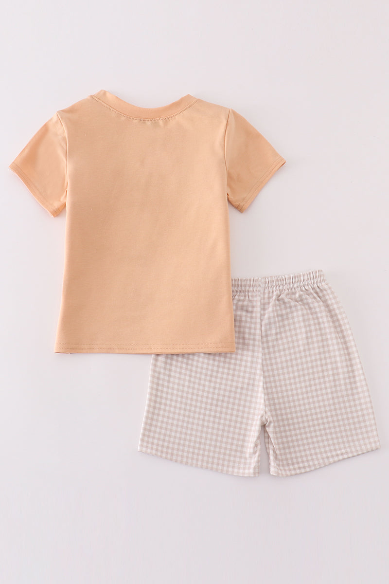 Khaki Shells & Starfish French Knot Boy Set