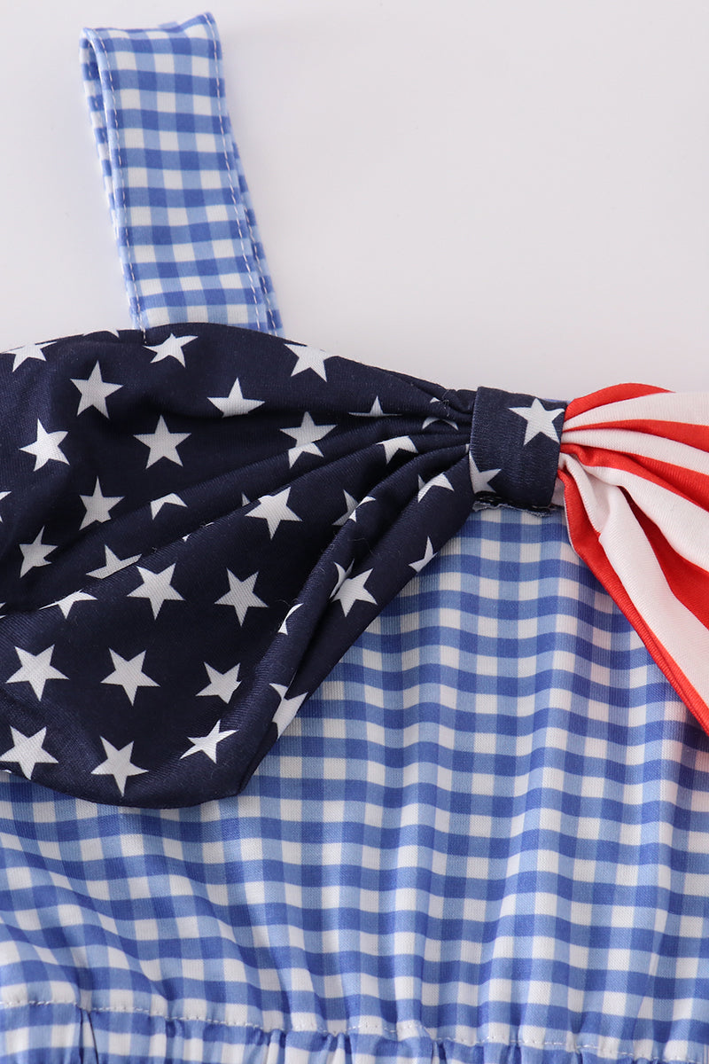 Flag Bow Gingham Romper