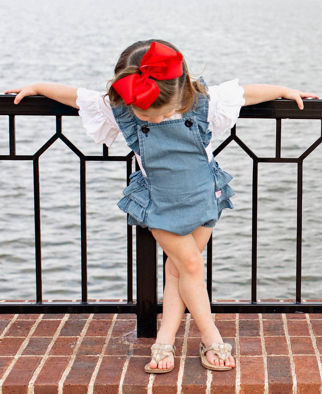 Light Wash Denim Flutter Overall Romper