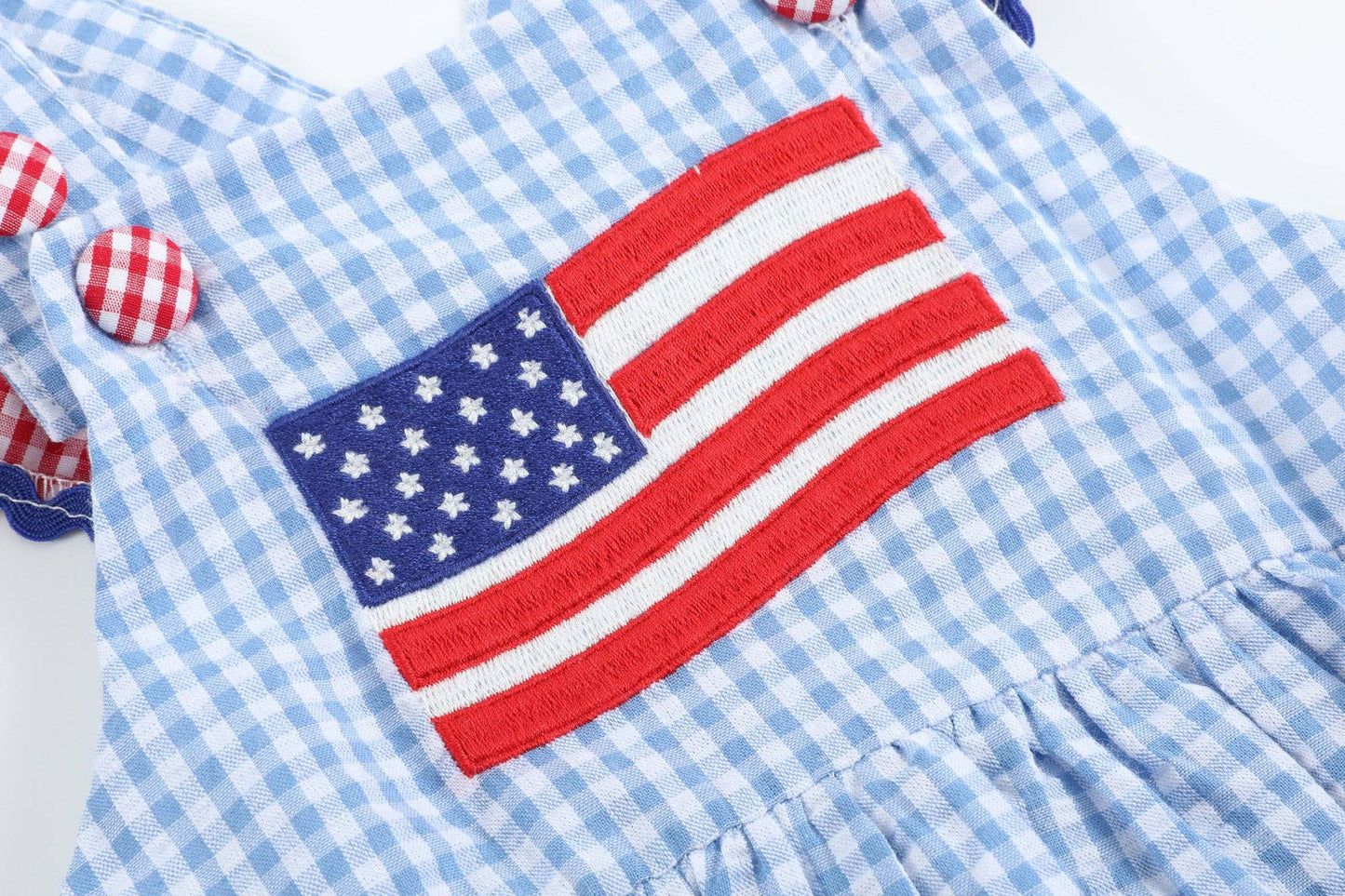 Gingham USA Flag Ruffle Romper