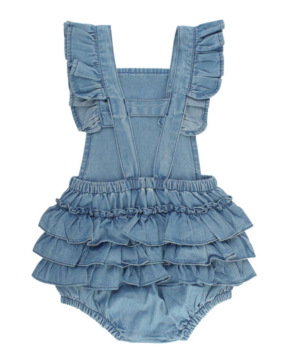 Light Wash Denim Flutter Overall Romper