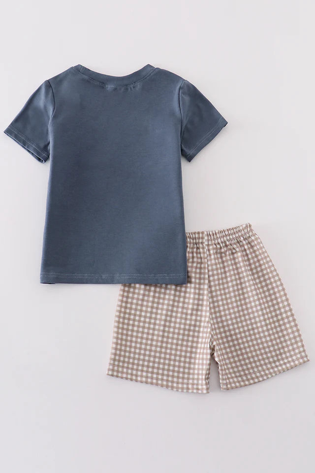 Navy Hunting Embroidery Boy Set