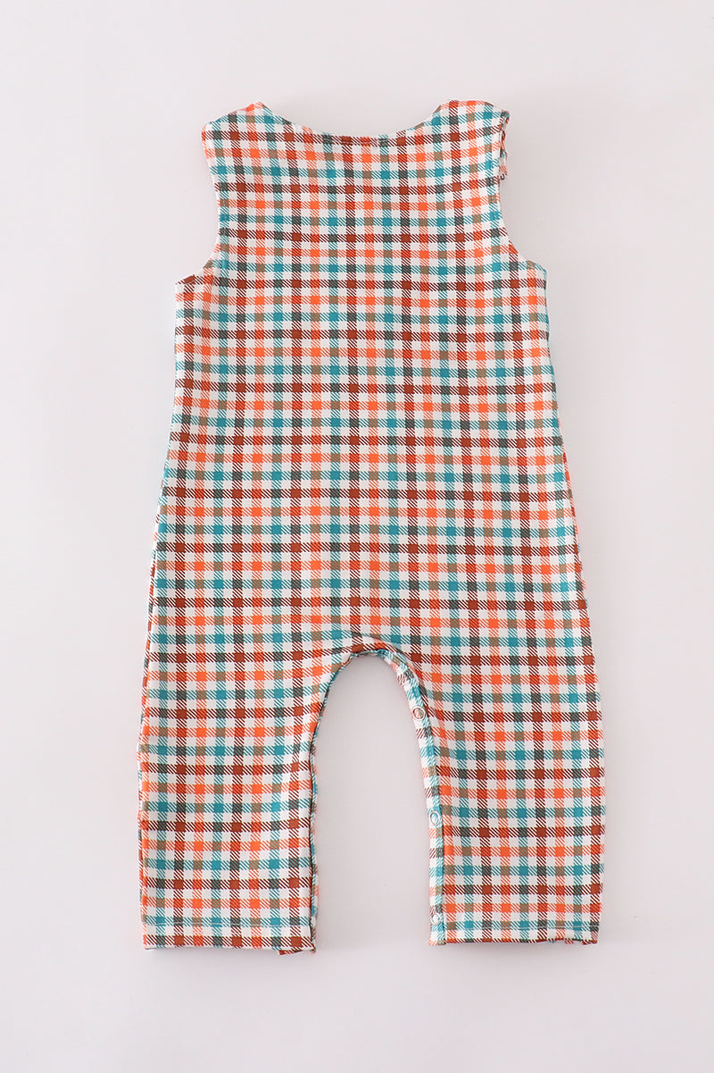 Pumpkin Gingham French Knot Boy Romper