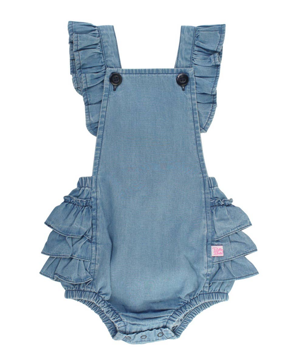 Light Wash Denim Flutter Overall Romper