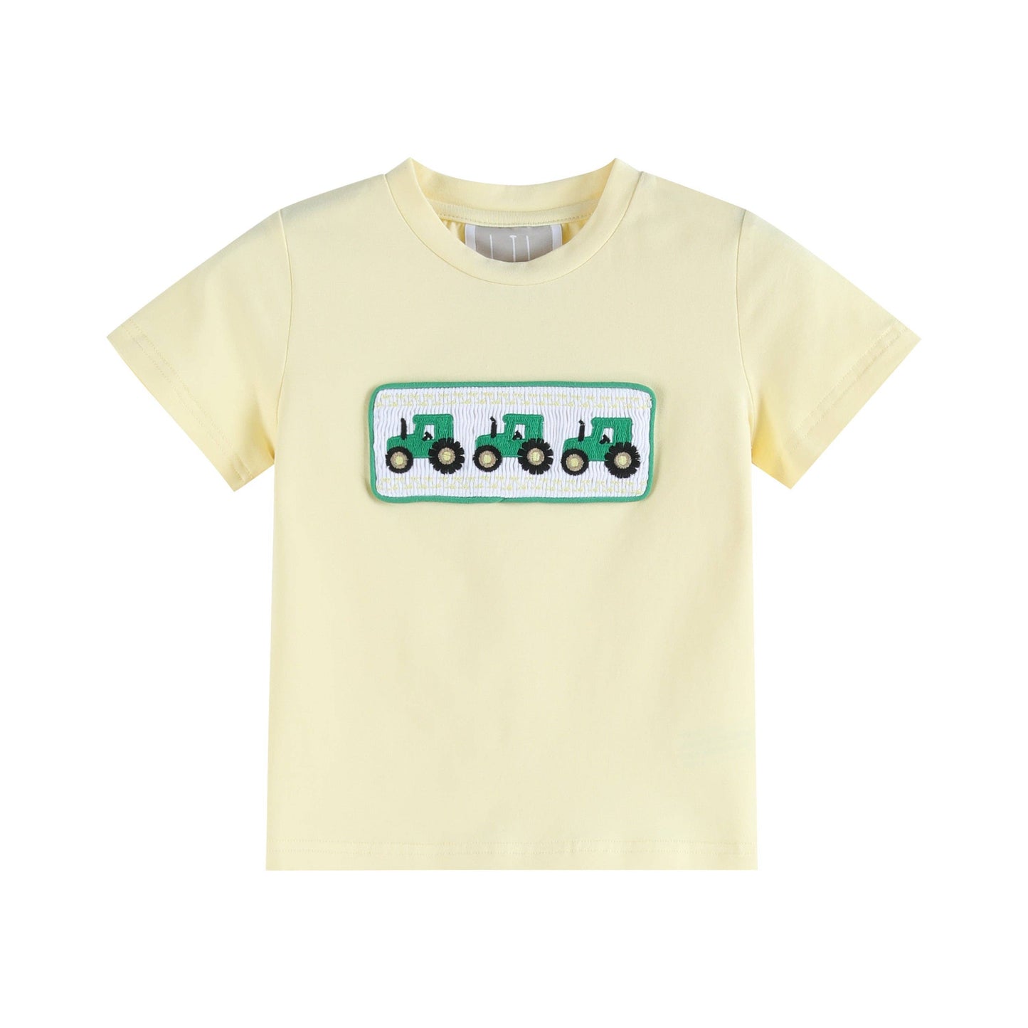 Green Tractor Smocked T-Shirt & Gingham Shorts Set