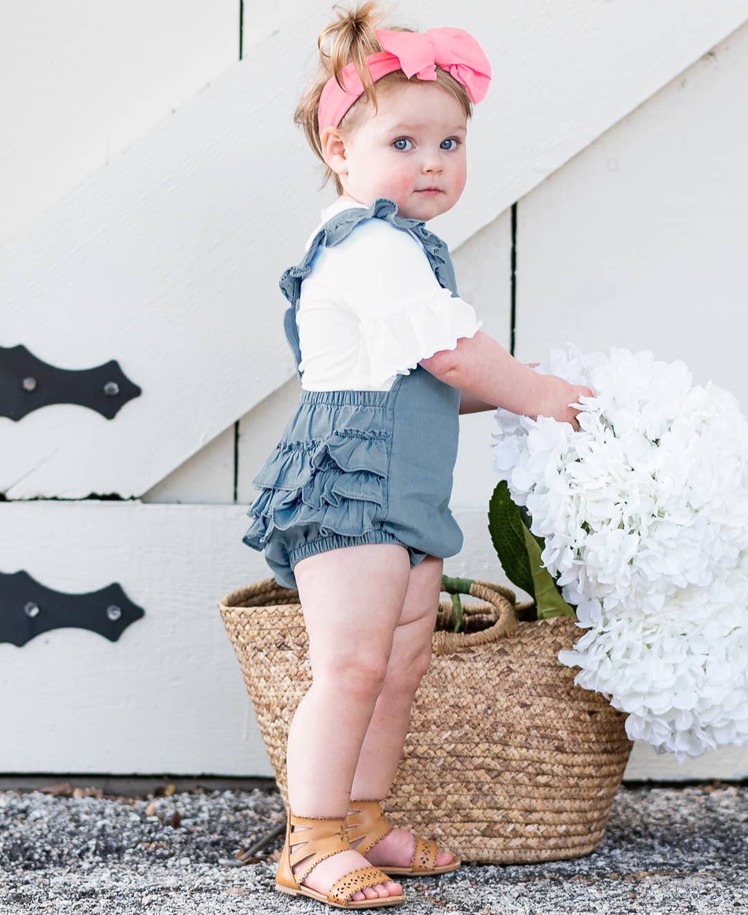 Light Wash Denim Flutter Overall Romper