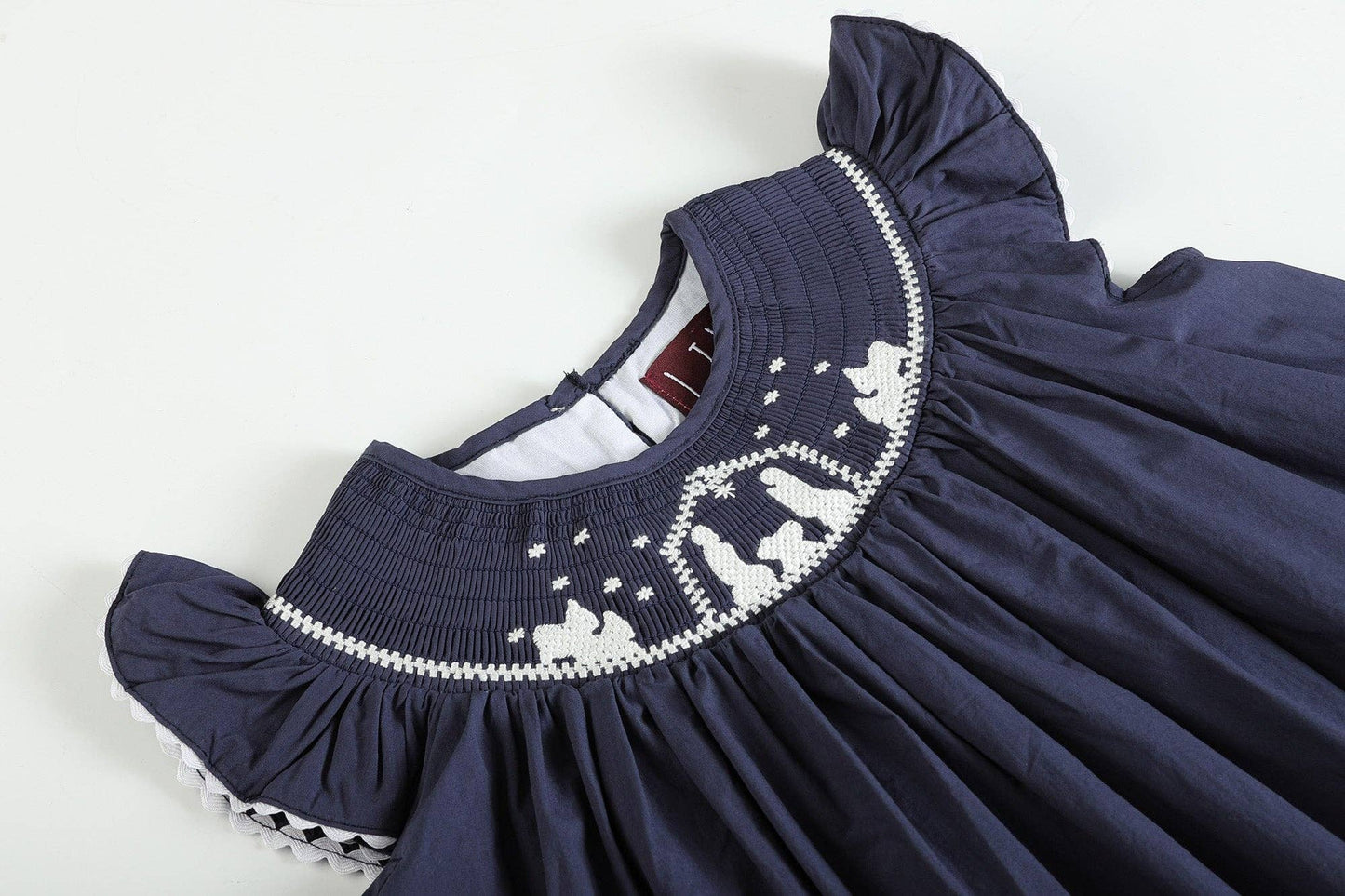 Navy Nativity SS Smocked Christmas Dress