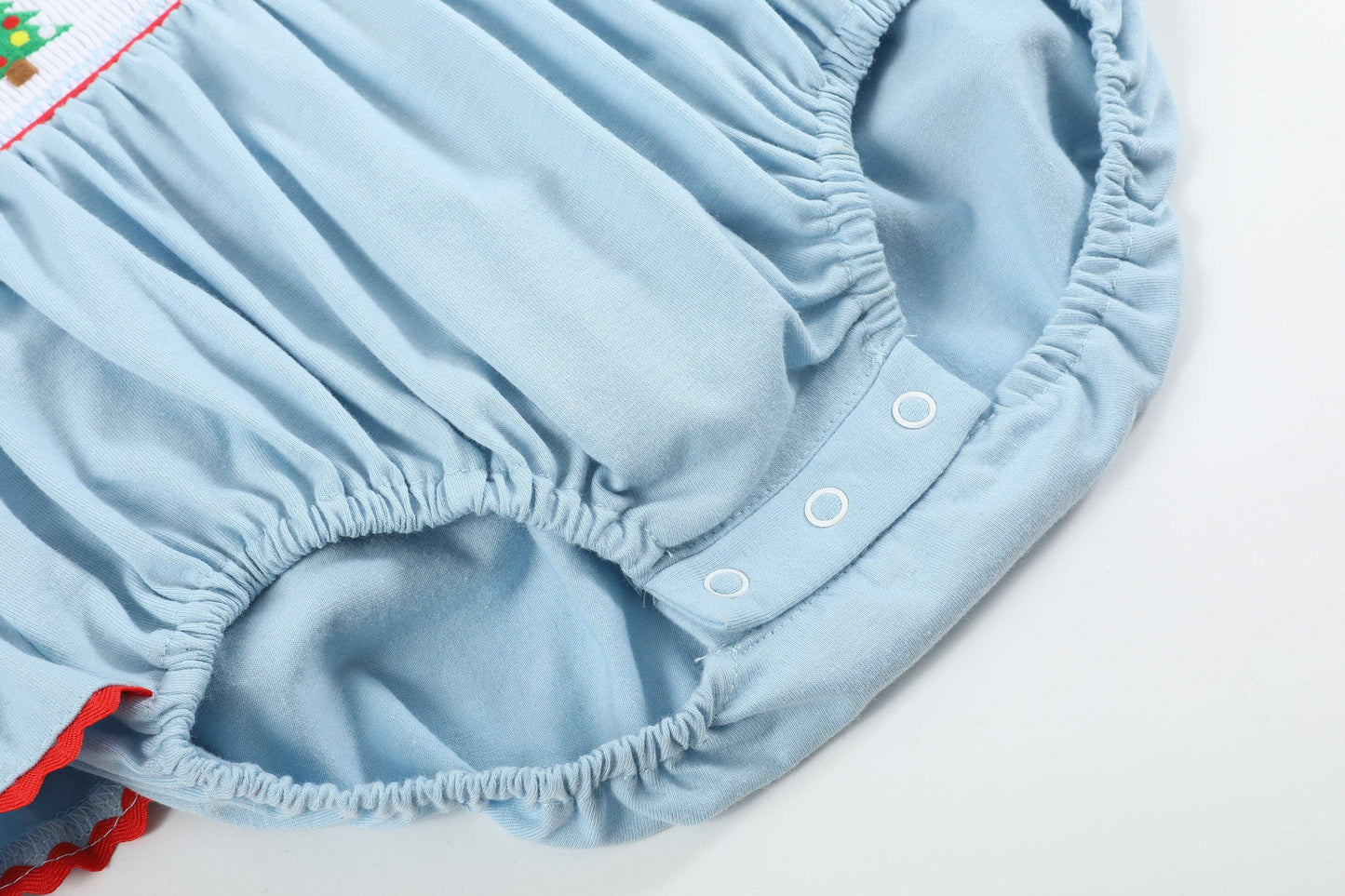 Light Blue Christmas Smocked Ruffle Romper