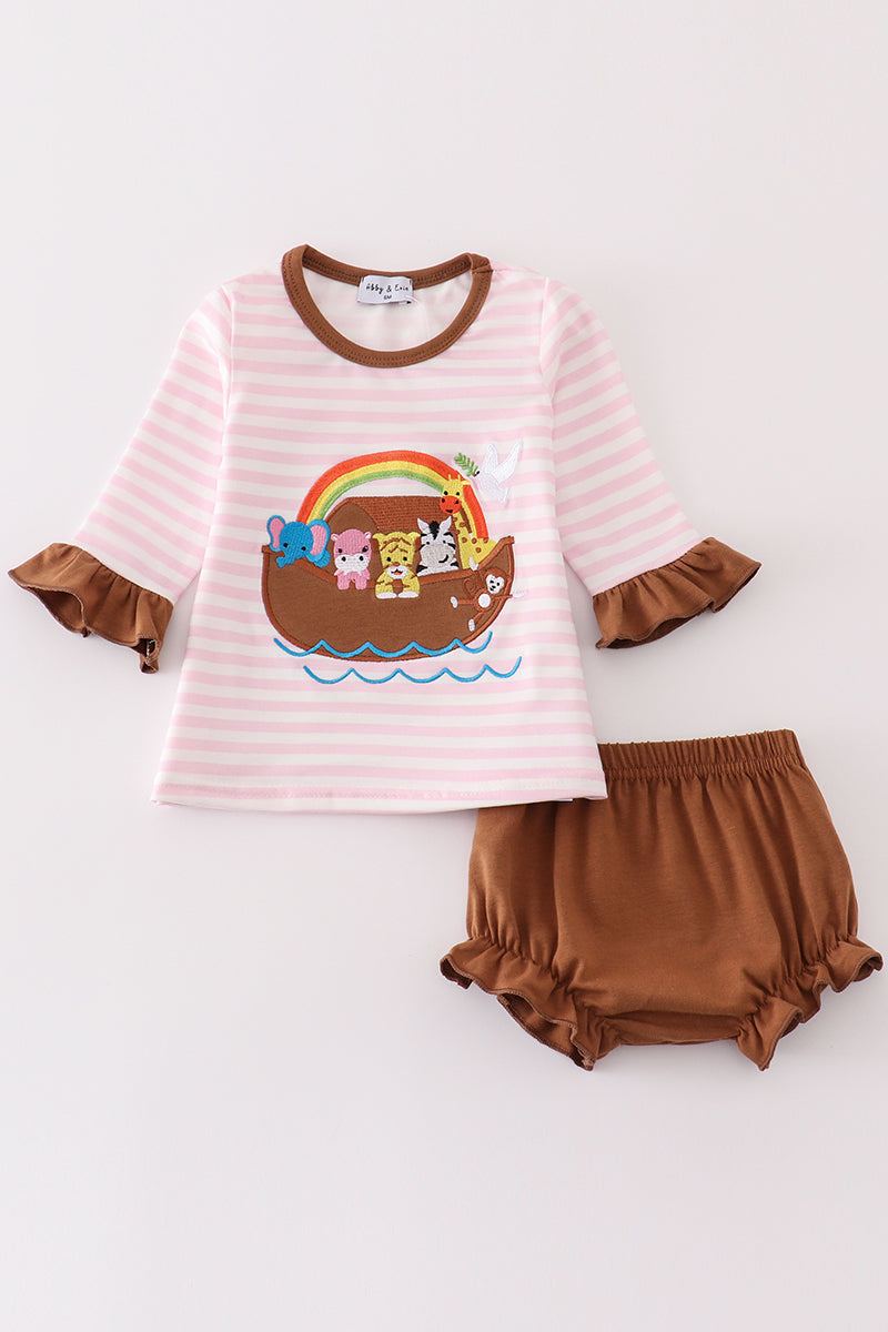 Noah's Ark Animal Applique Baby Girl Set