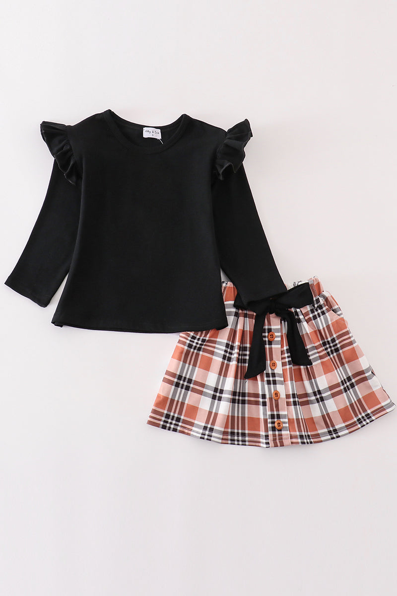Rust Ruffle Plaid Skirt Set