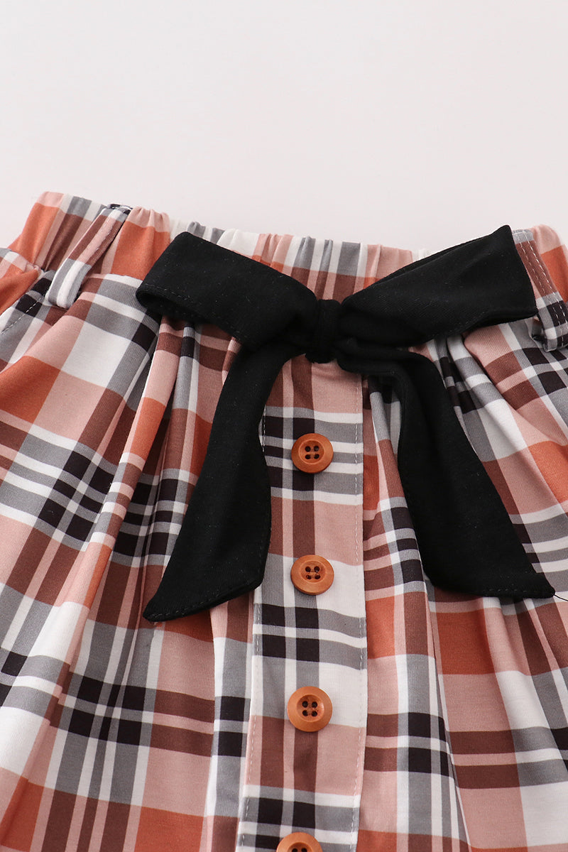 Rust Ruffle Plaid Skirt Set