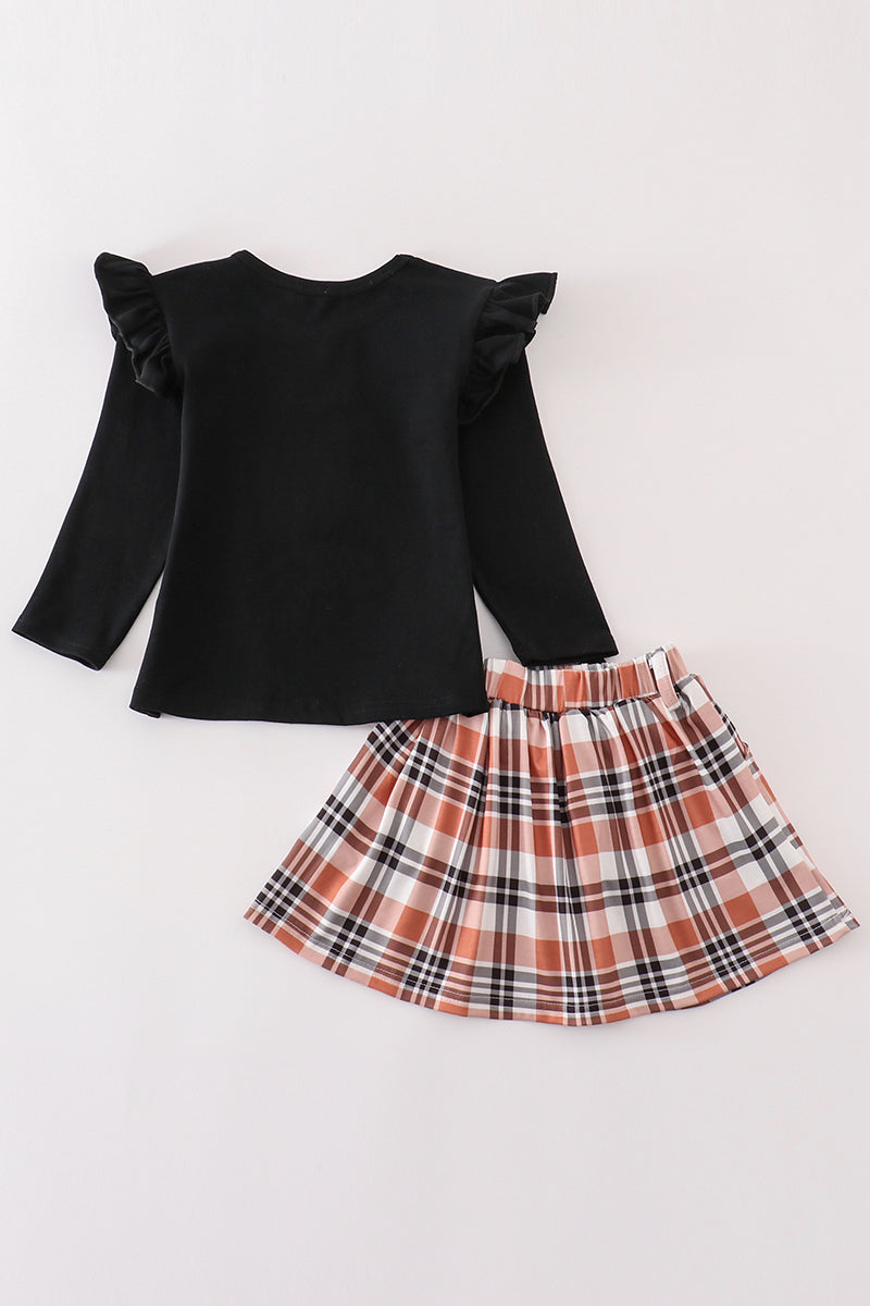 Rust Ruffle Plaid Skirt Set