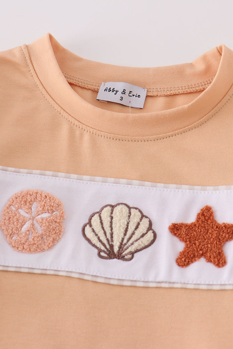 Khaki Shells & Starfish French Knot Boy Set