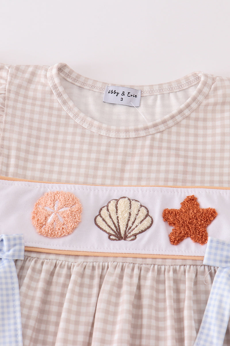 Khaki Shells & Starfish French Knot Girl Set