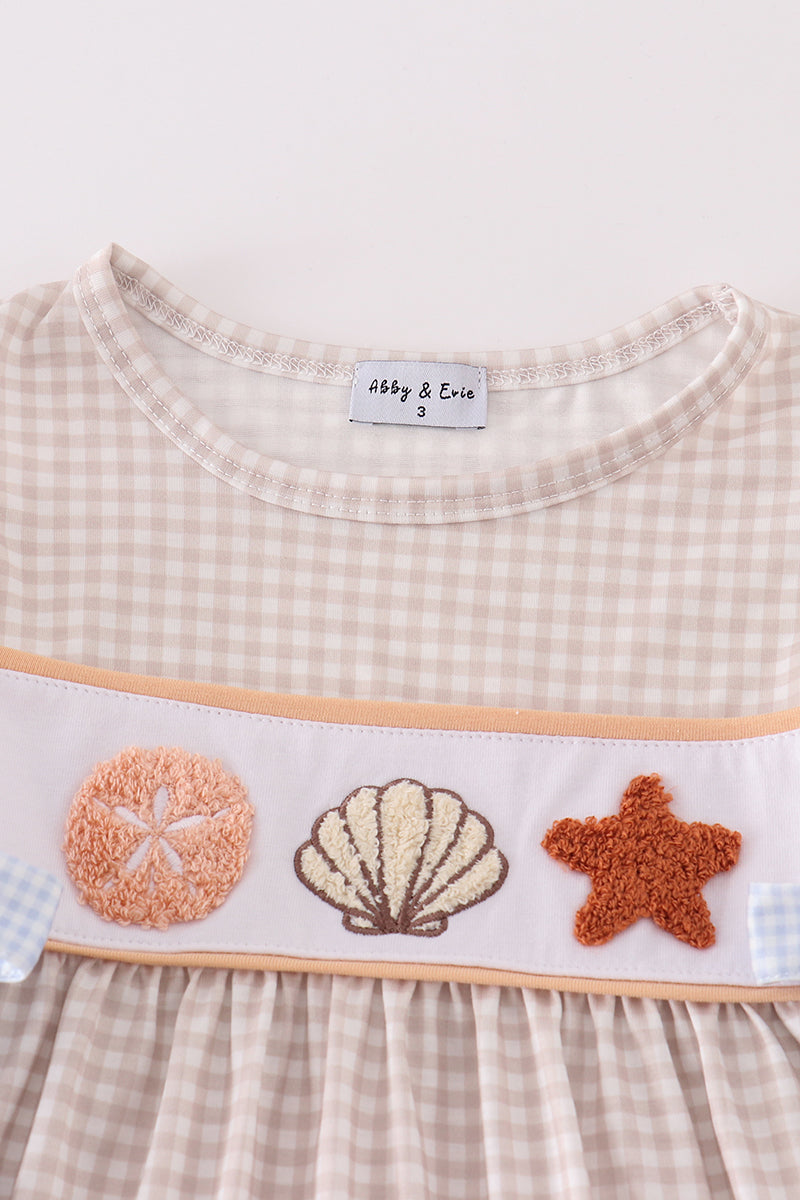 Khaki Shells & Starfish French Knot Girl Dress