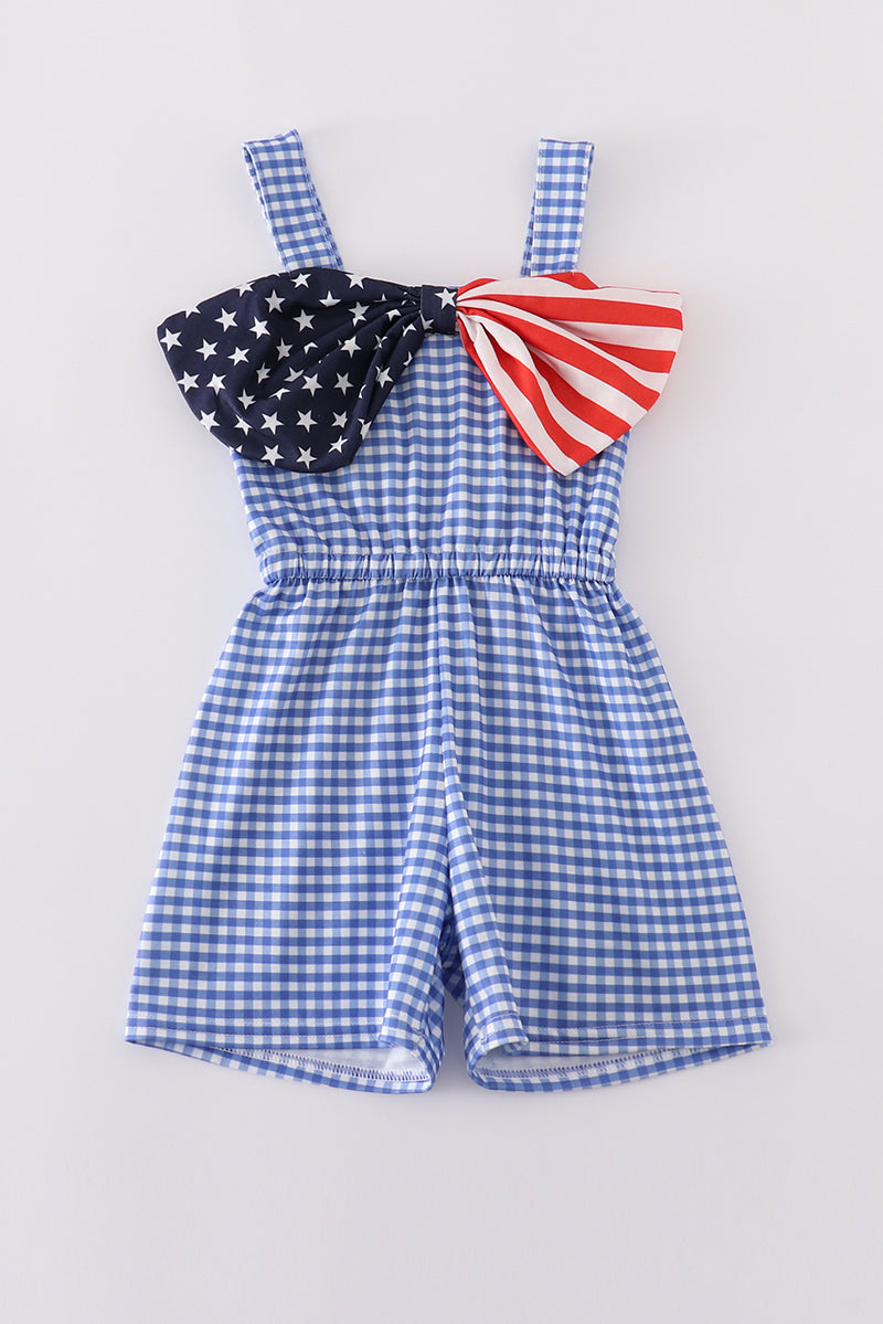 Flag Bow Gingham Romper