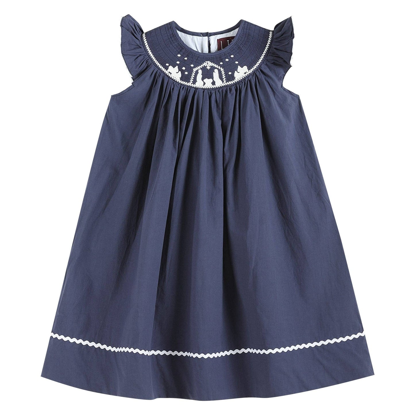 Navy Nativity SS Smocked Christmas Dress
