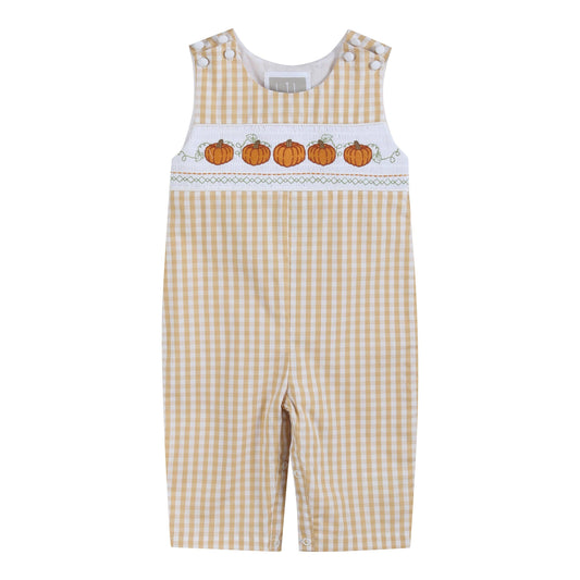 Light Brown Gingham Pumpkin Vine Overalls