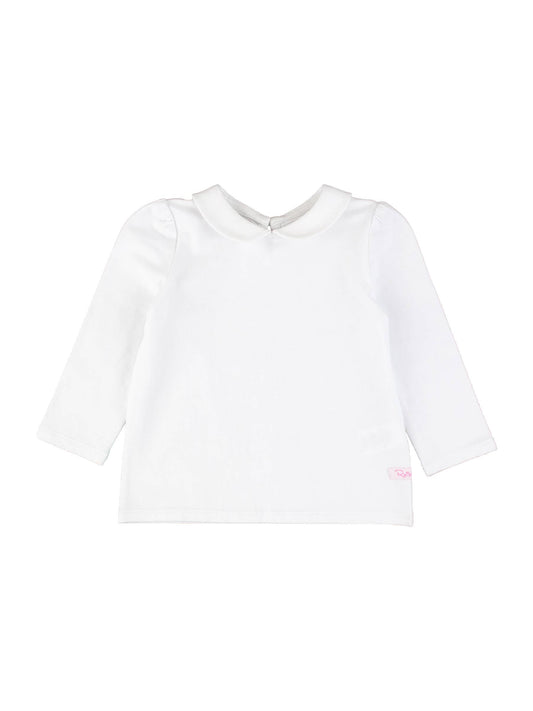 Girls White Peter Pan Collar Long Sleeve Top