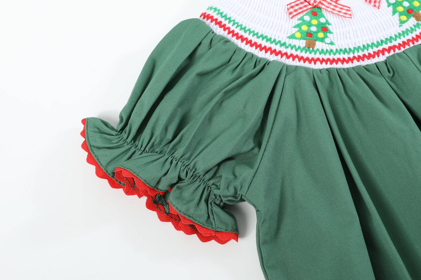 Green Christmas Tree SS Smocked Dress