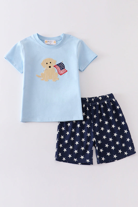 Patriotic Puppy Flag Applique Boy Set