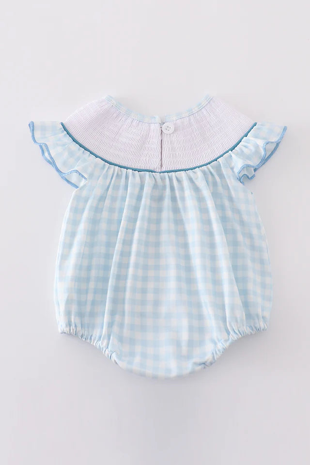 Blue Cow Embroidery Smocked Girl Bubble