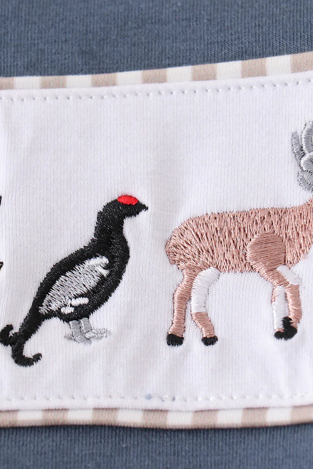 Navy Hunting Embroidery Boy Set