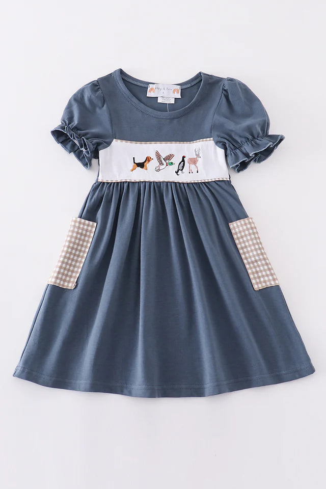 Navy Hunting Embroidery Dress