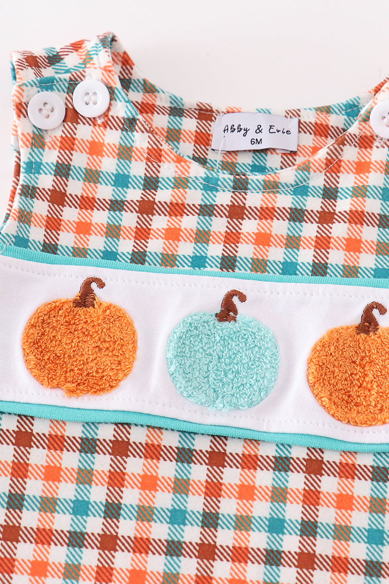 Pumpkin Gingham French Knot Boy Romper
