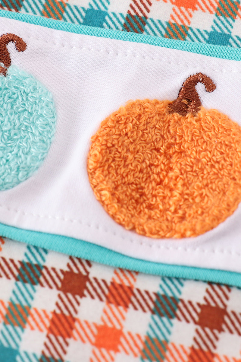 Pumpkin Gingham French Knot Boy Romper