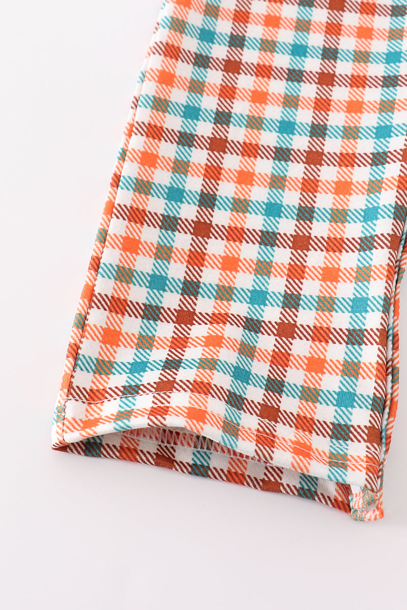 Pumpkin Gingham French Knot Boy Romper