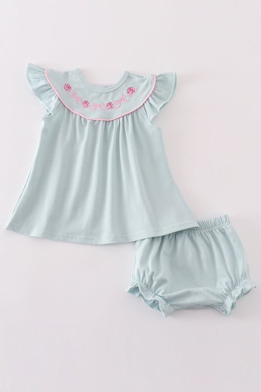 Sweet Spring Florals and Bows Embroidery Girl Bloomer Set