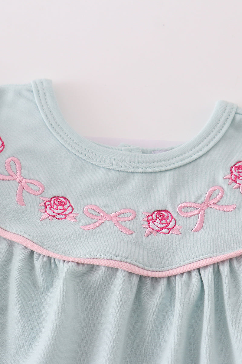 Sweet Spring Florals and Bows Embroidery Girl Bloomer Set