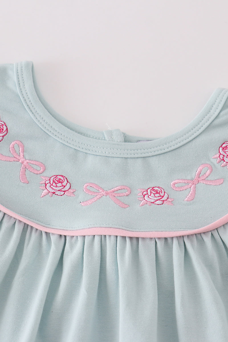 Sweet Spring Florals and Bows Embroidery Girl Short Set