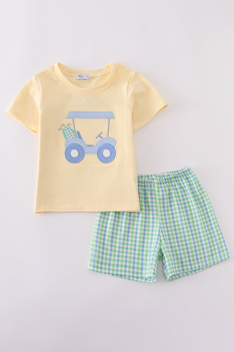 Yellow Golf Cart Appliqué Set