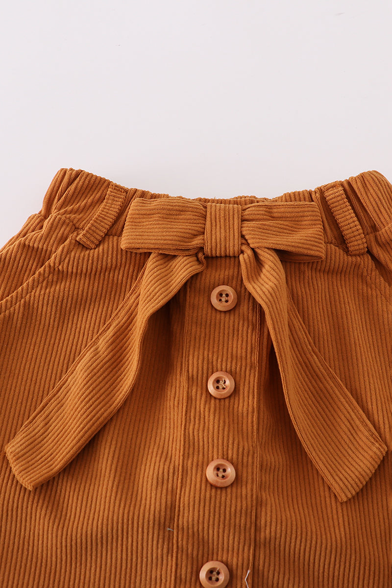 Pearl Bow Top and Corduroy Skirt Set