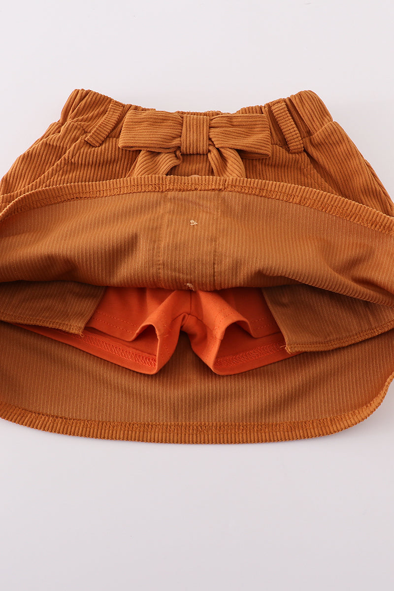 Pearl Bow Top and Corduroy Skirt Set