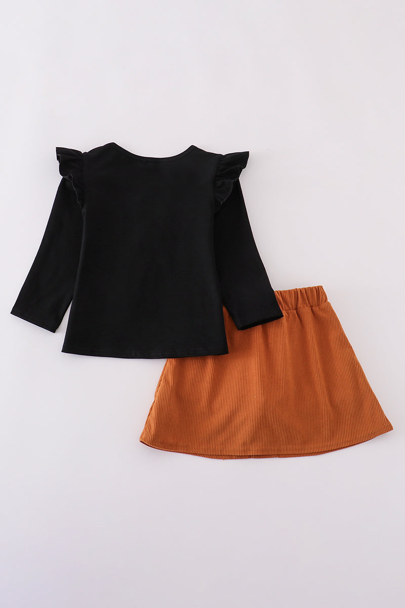 Pearl Bow Top and Corduroy Skirt Set