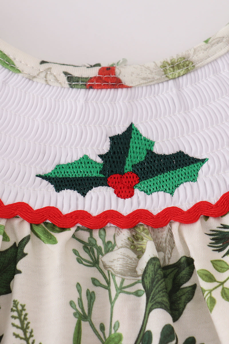 Green Holly Floral Smocked Bloomer Set