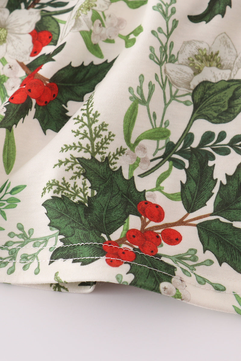 Green Holly Floral Smocked Bloomer Set