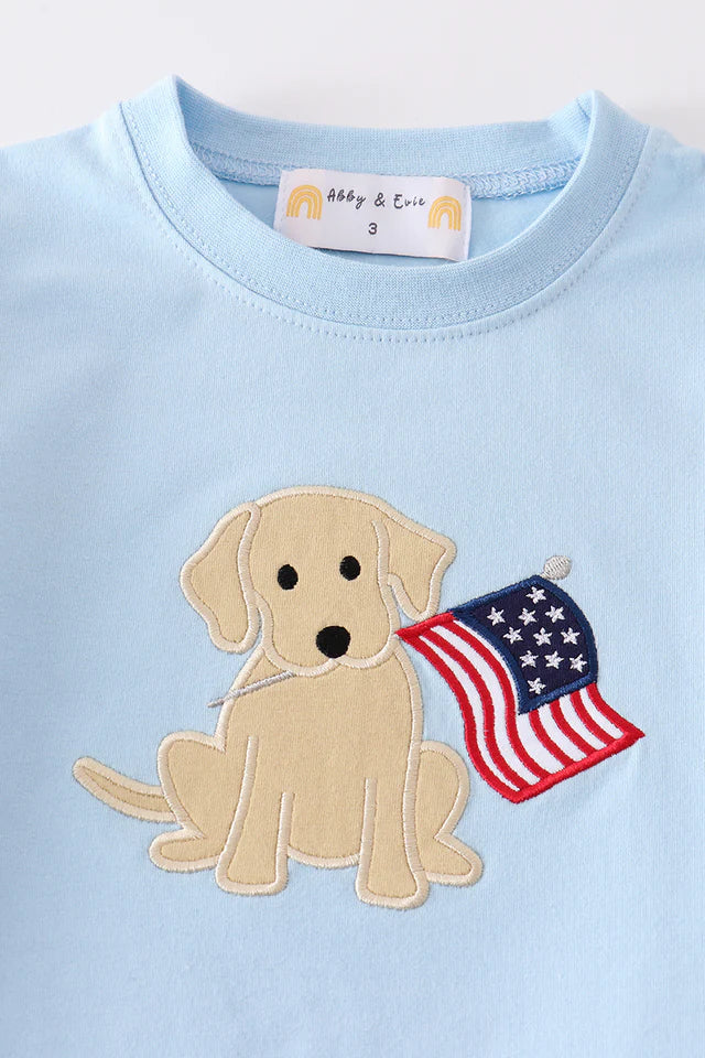 Patriotic Puppy Flag Applique Boy Set