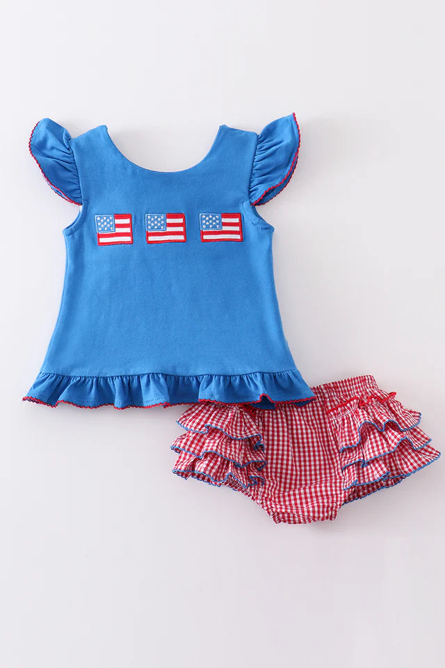 Caroline Patriotic Flag Applique Baby Set