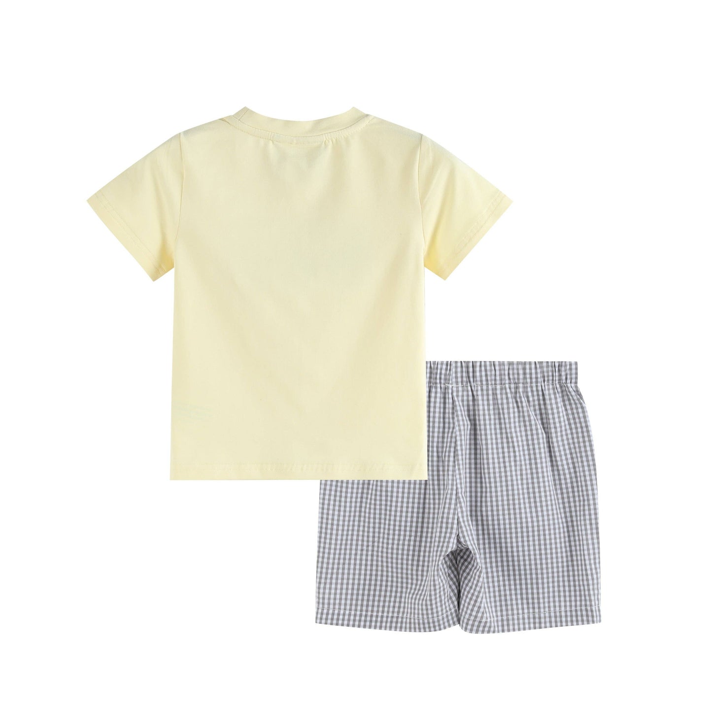 Green Tractor Smocked T-Shirt & Gingham Shorts Set