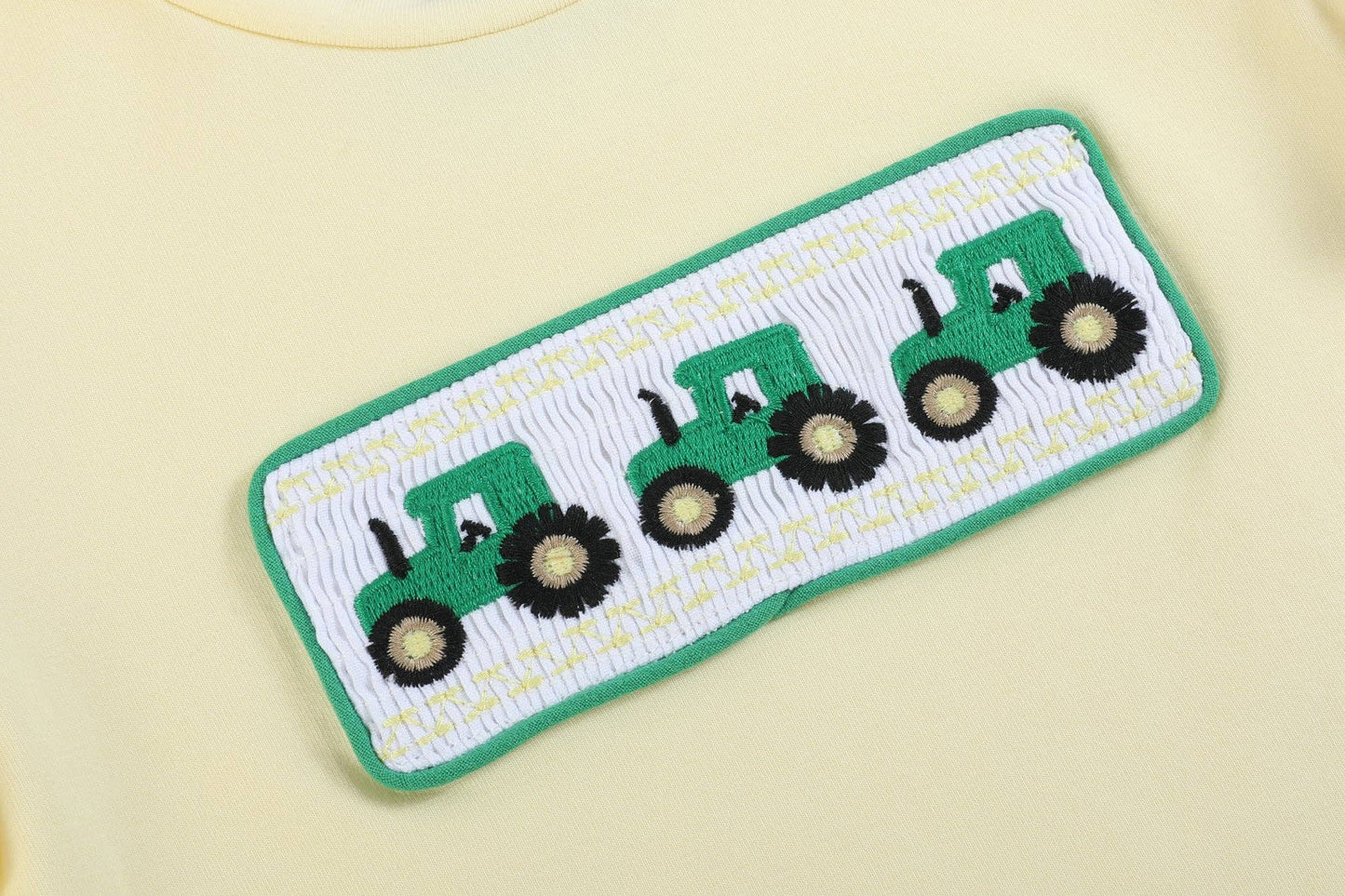 Green Tractor Smocked T-Shirt & Gingham Shorts Set
