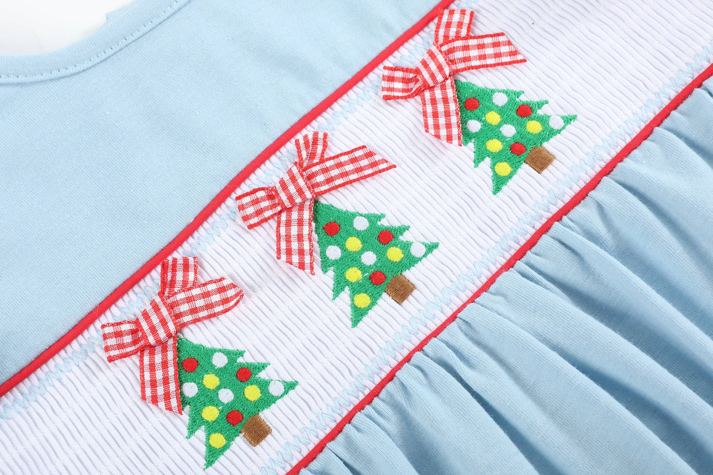 Light Blue Christmas Smocked Ruffle Romper