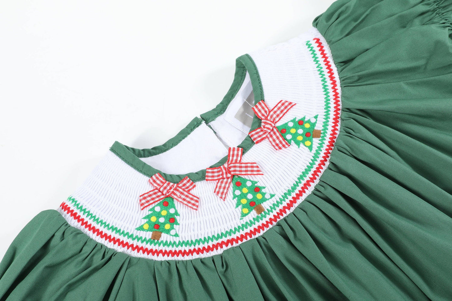 Green Christmas Tree SS Smocked Dress